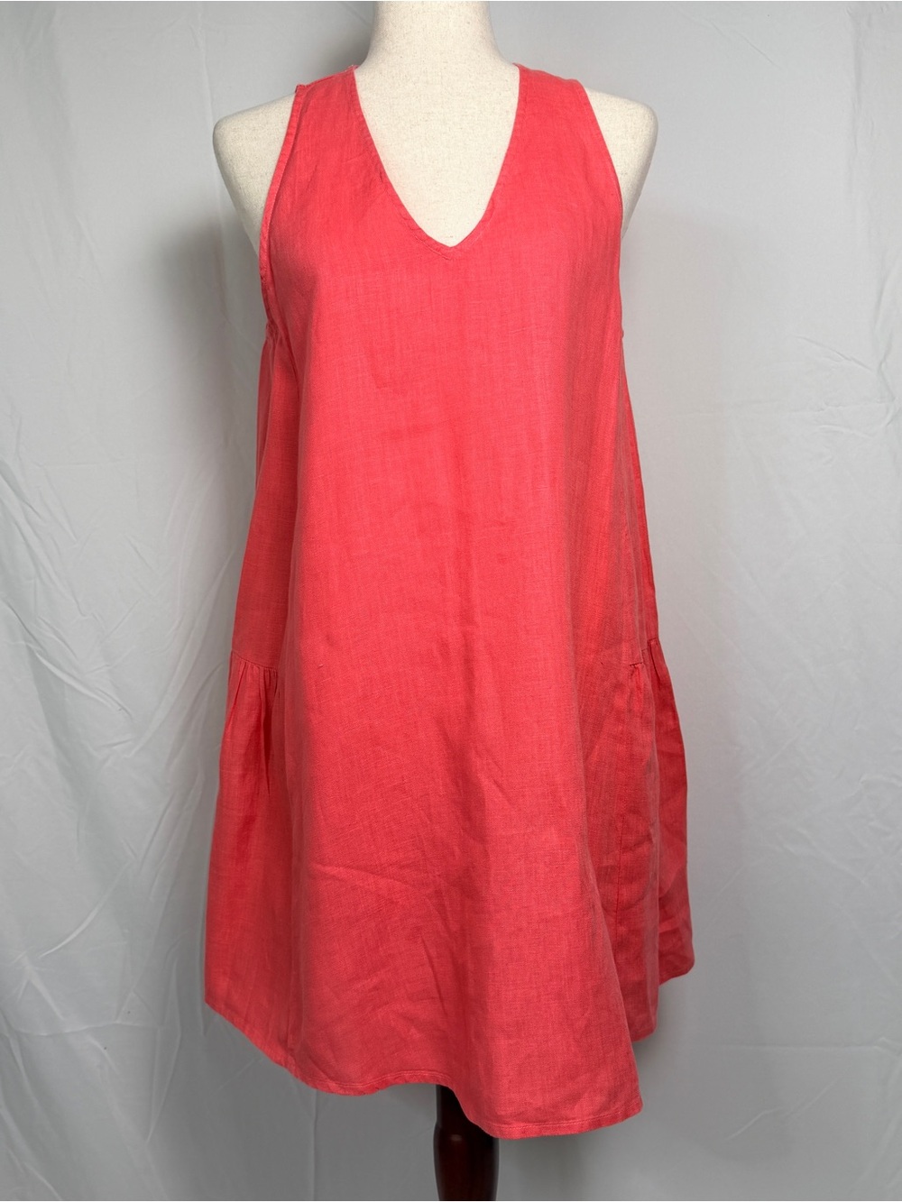 Pure Match 100% Linen Sleeveless V-Neck Coral Dress, lagenlook, flowy,light airy